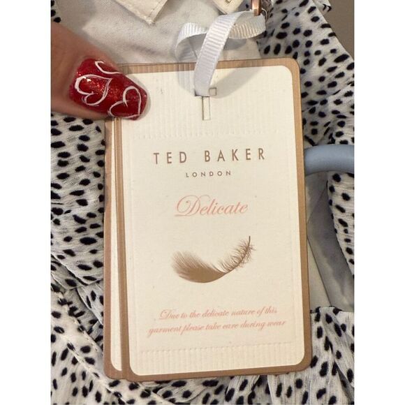 NWT Ted Baker Phenia Long Sleeve High Collar Flocked Spot Mini Dress Sz 1 (4US) - Picture 7 of 12